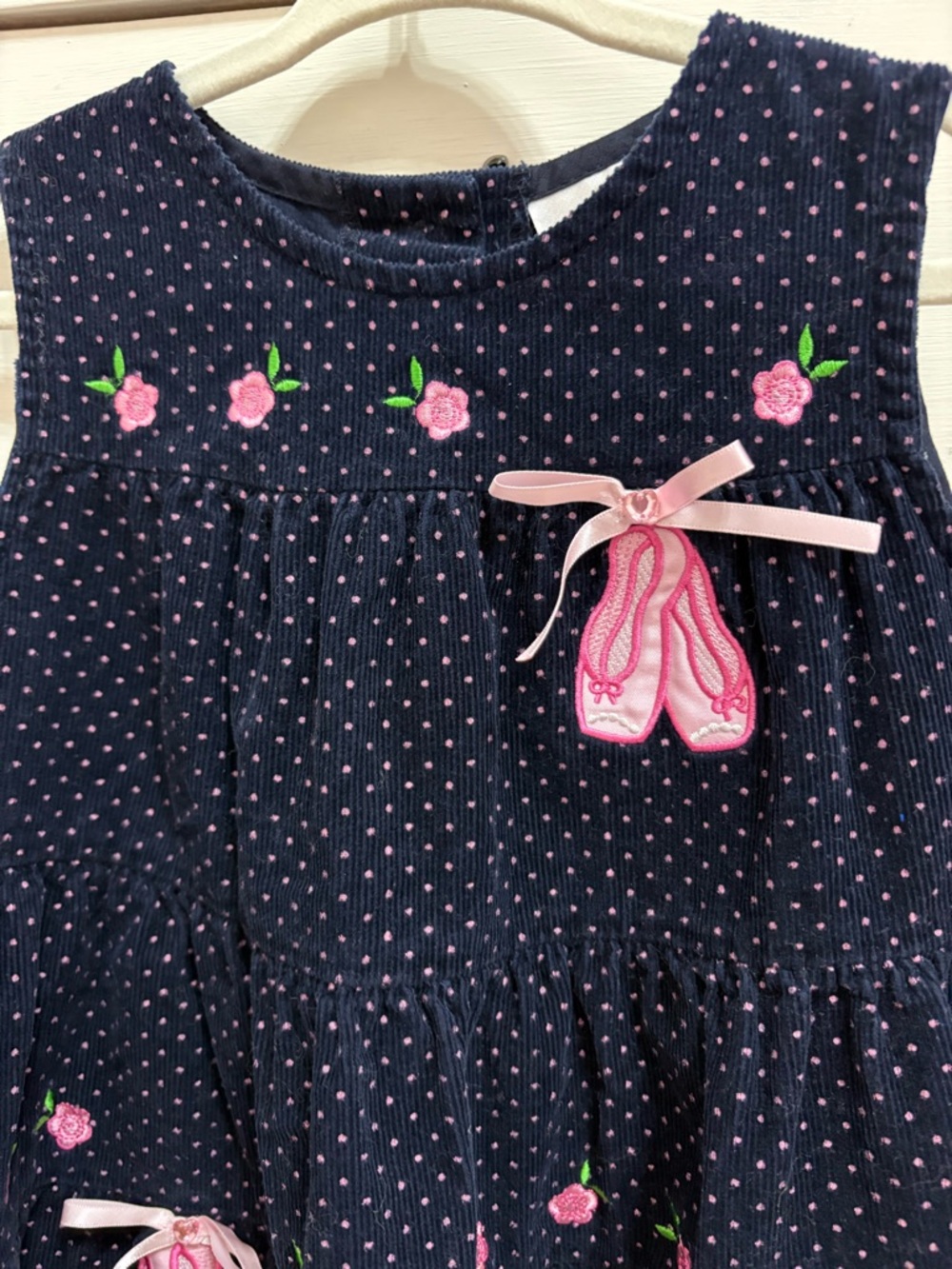 Rare Editions Navy Blue Corduroy Dress with Pink Ballet Slipper Embroidery 24m - Picture 2 of 9